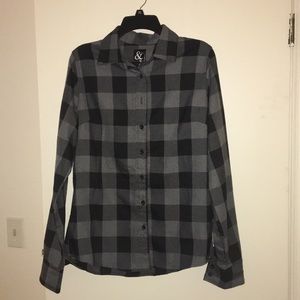 Black and Gray Plaid Button Down Shirt